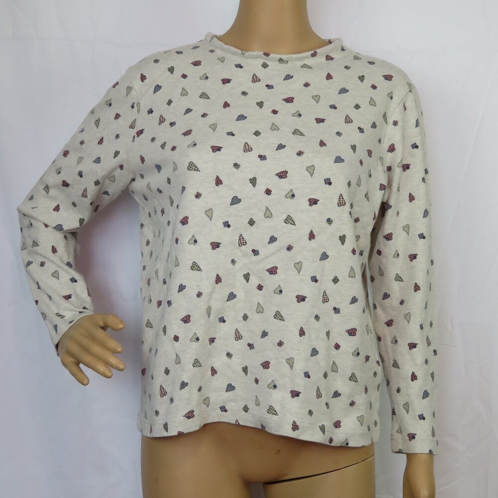 Vintage Patchwork Heart Sweatshirt Long Sleeve Grandma Cute 90s Vtg Cottagecore